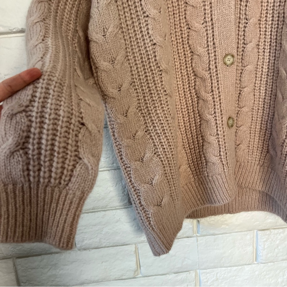 Jenni Kayne Cable Knit Cocoon Cardigan Alpaca Wool Cashmere Tan Oversized XXS - Picture 5 of 8